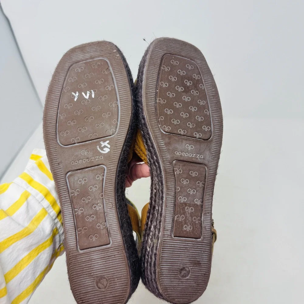 Apepazza Tan Leather Wedge Elba Espadrille Sandals Buckle Ankle Strap Size 8.5